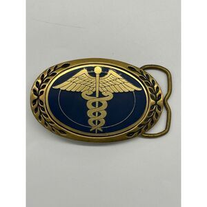 Vintage 1980 Caduceus Medicine Doctor's Emblem Solid Brass Belt‎ Buckle